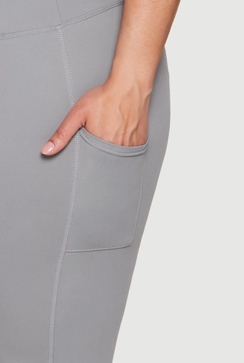 Womens Plus Size Snatched High Waisted Cell Phone Pocket Leggings, Grey, Size 3X
