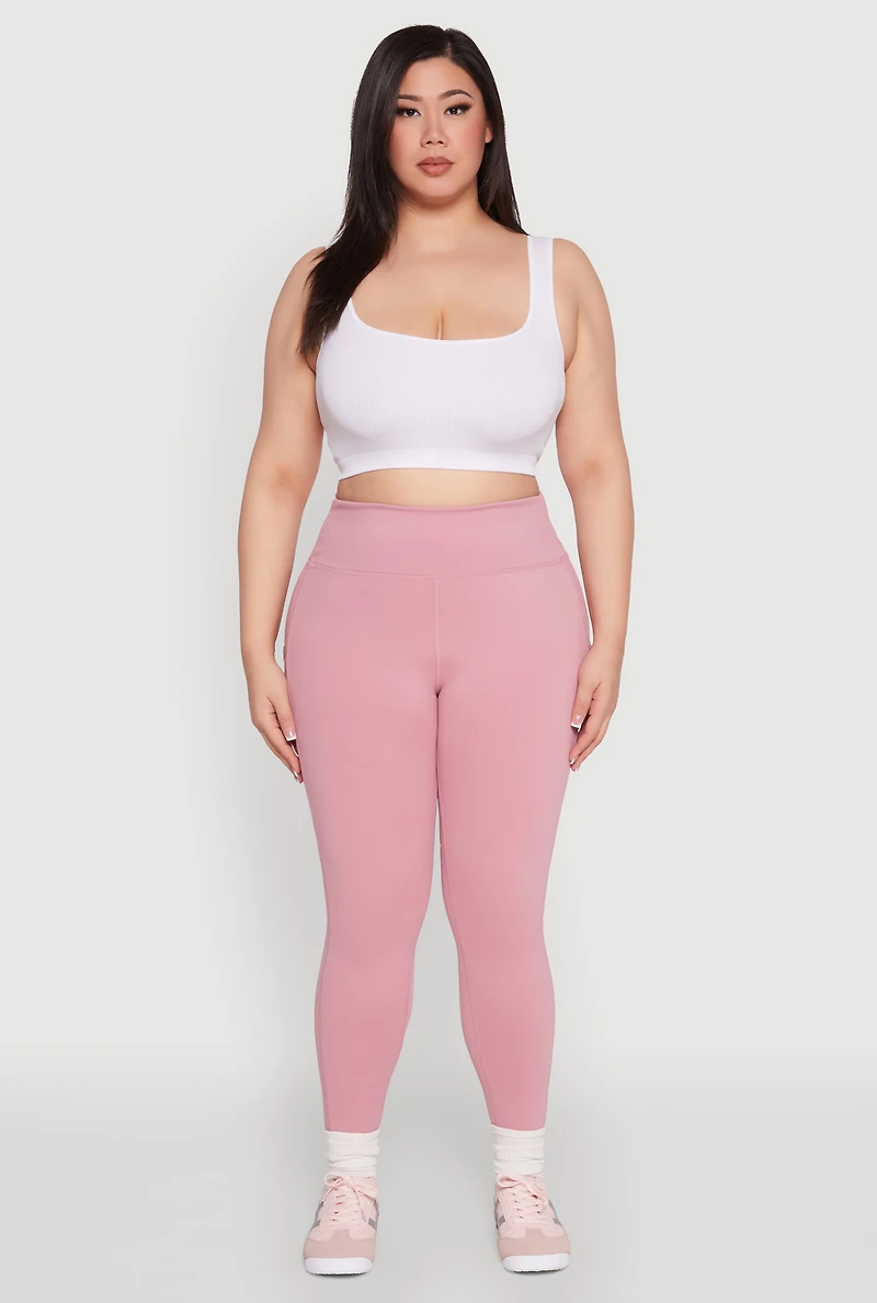 Womens Plus Size Snatched High Waisted Cell Phone Pocket Leggings, Pink, Size 1X