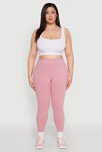 Womens Plus Size Snatched High Waisted Cell Phone Pocket Leggings, Pink, Size 1X