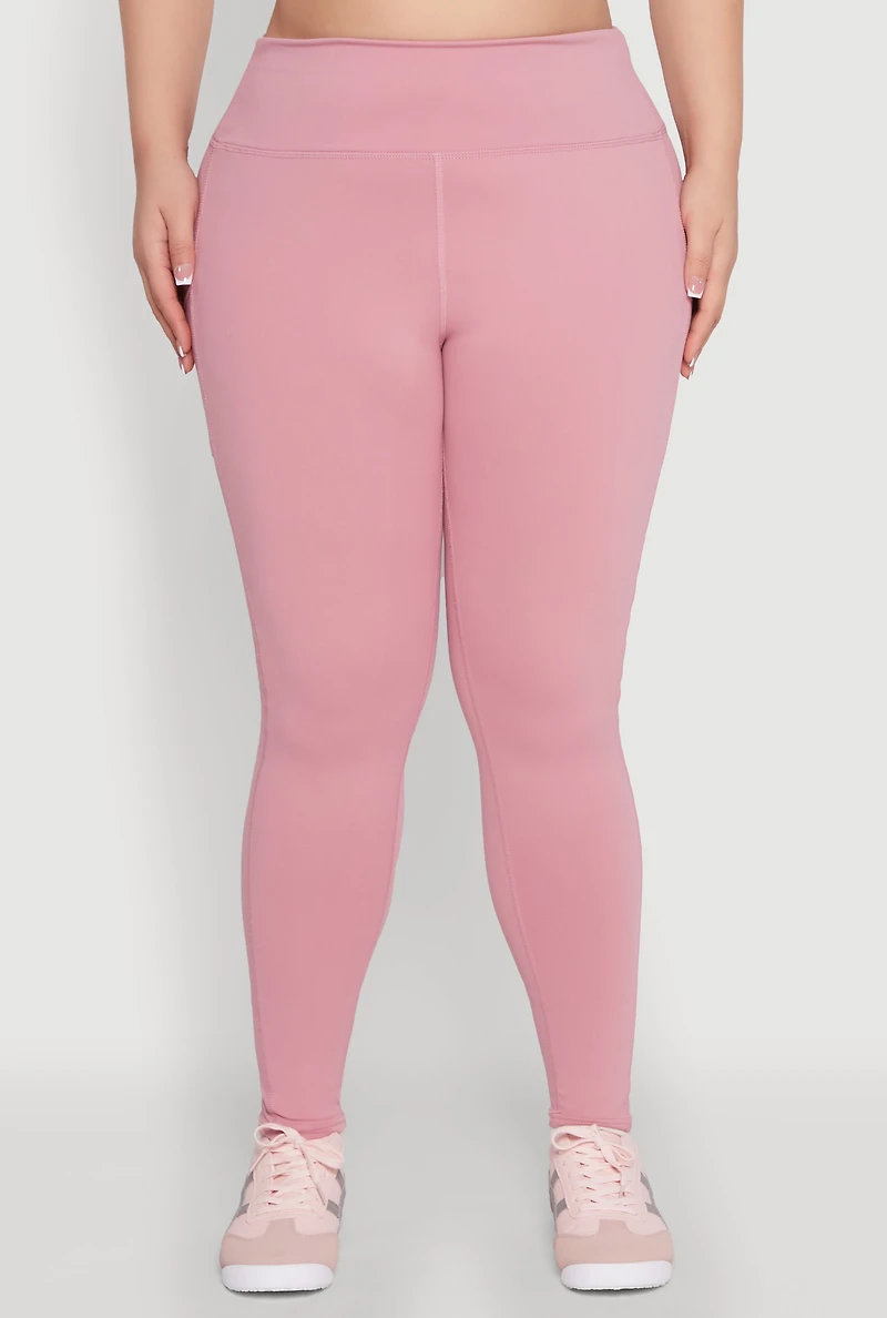 Womens Plus Size Snatched High Waisted Cell Phone Pocket Leggings, Pink, Size 1X