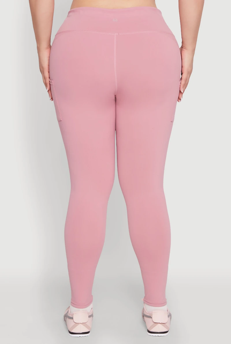 Womens Plus Size Snatched High Waisted Cell Phone Pocket Leggings, Pink, Size 1X