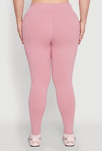 Womens Plus Size Snatched High Waisted Cell Phone Pocket Leggings, Pink, Size 1X