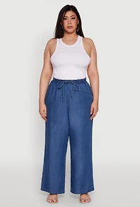Womens Plus Size Stylish Chambray High Waisted Pants, Blue, Size 2X