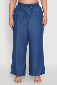 Womens Plus Size Stylish Chambray High Waisted Pants, Blue, Size 2X