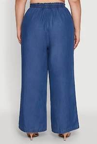 Womens Plus Stylish Chambray High Waisted Pants, Blue,