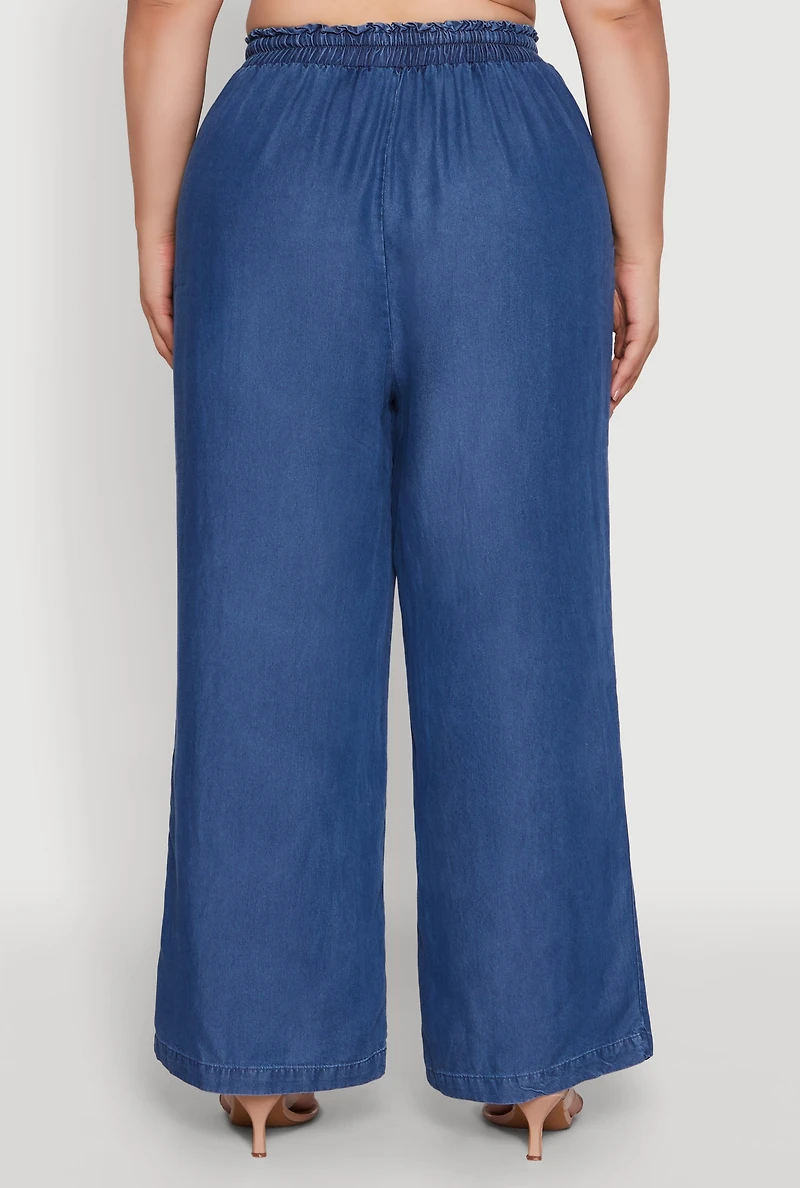 Womens Plus Size Stylish Chambray High Waisted Pants, Blue, Size 1X
