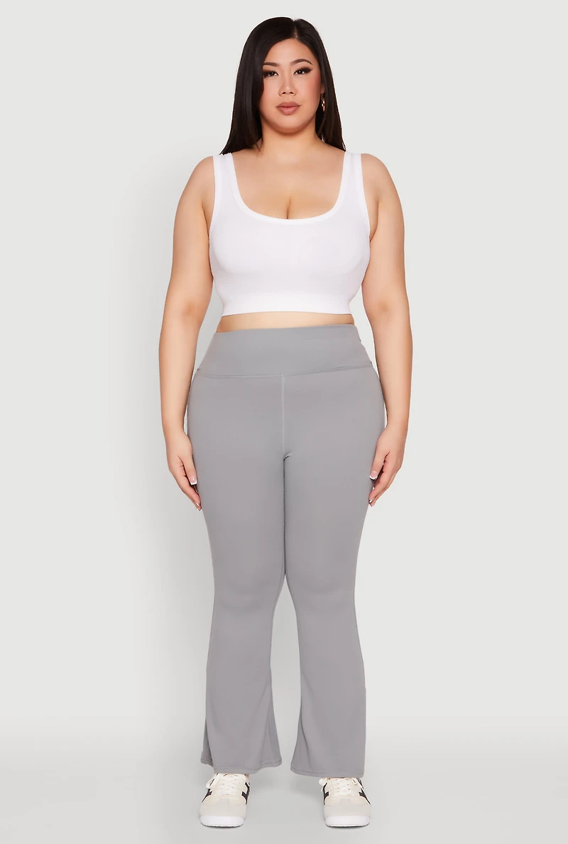 Womens Plus Size Snatched High Waisted Flared Active Pants, Grey, Size 2X