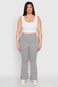 Womens Plus Size Snatched High Waisted Flared Active Pants, Grey, Size 2X
