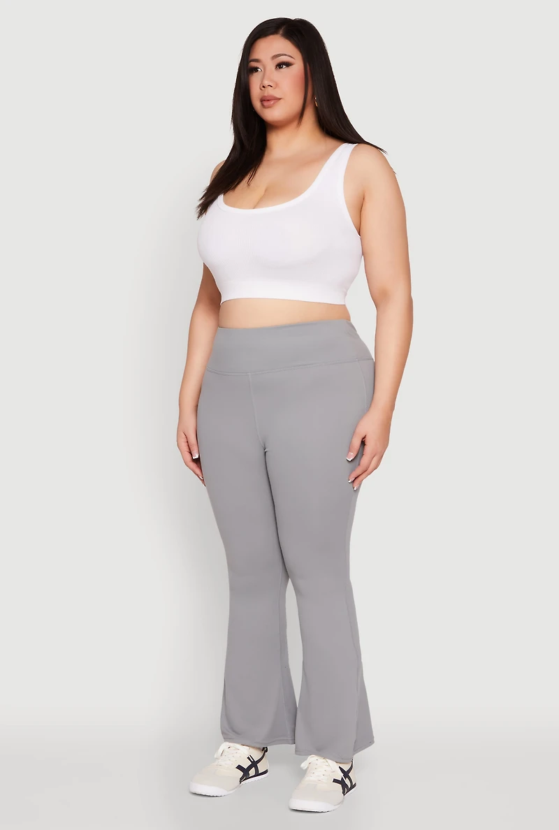 Womens Plus Size Snatched High Waisted Flared Active Pants, Grey, Size 2X