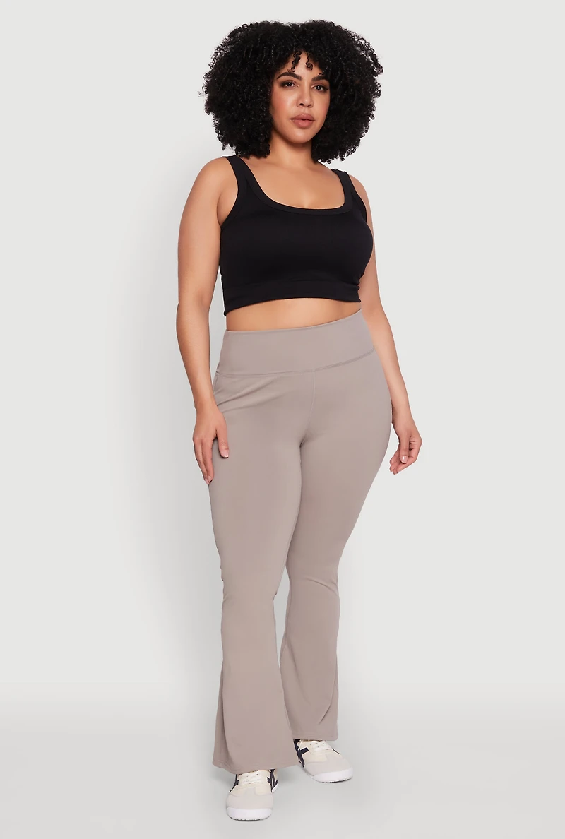 Womens Plus Size Snatched High Waisted Flared Active Pants, Grey, Size 3X