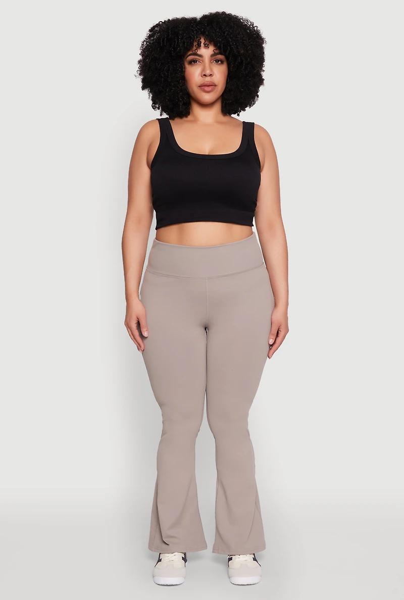 Womens Plus Snatched High Waisted Flared Active Pants, Grey,