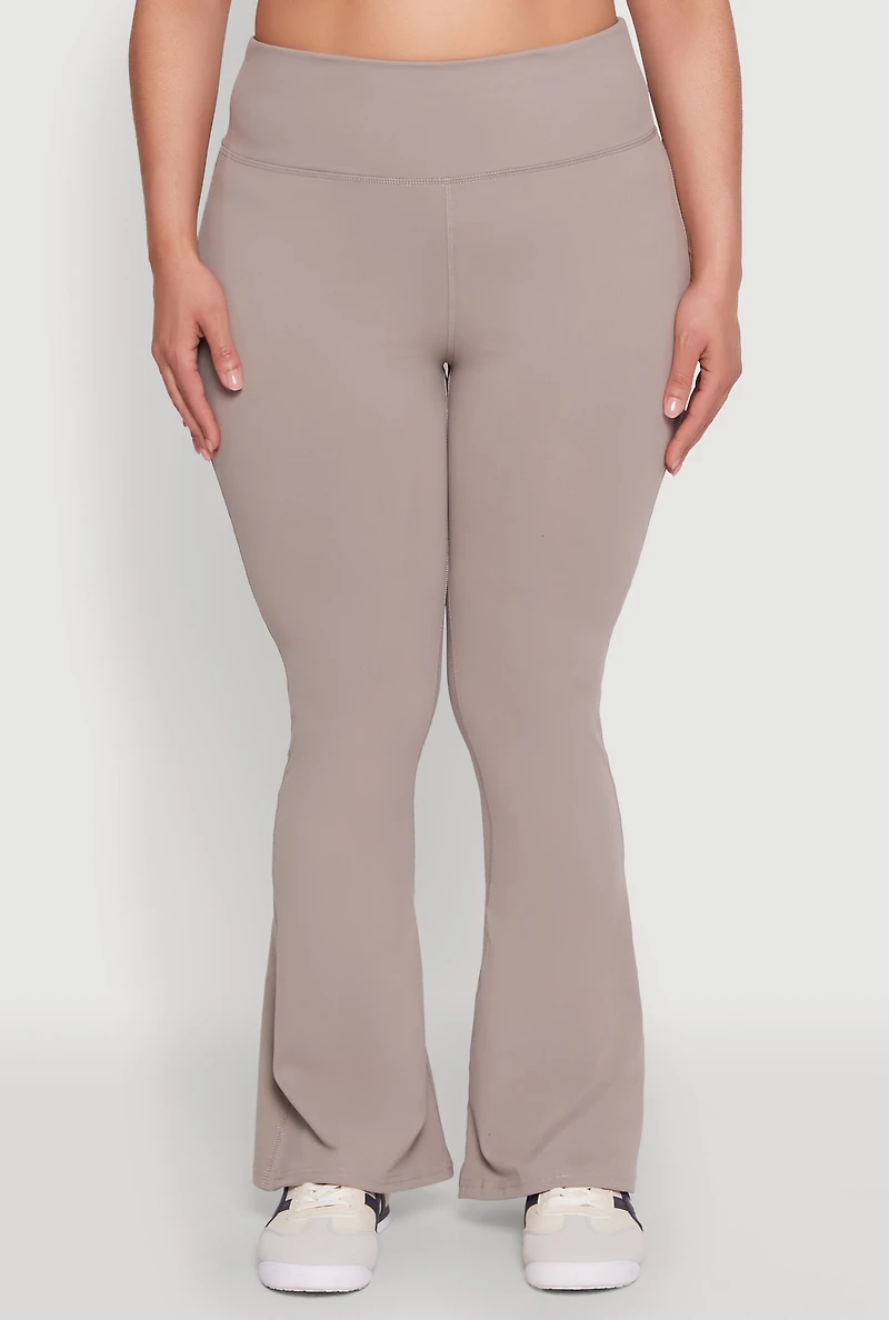 Womens Plus Snatched High Waisted Flared Active Pants, Grey,