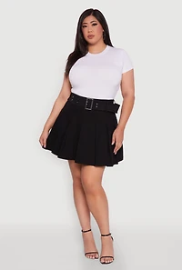 Womens Plus High Waist Mini Pleated Skirt with Belt,