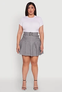 Womens Plus Size High Waist Mini Pleated Skirt with Belt, Multi, Size 3X