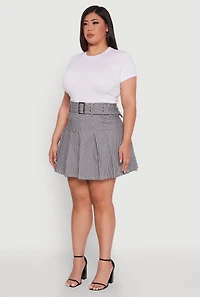 Womens Plus Size High Waist Mini Pleated Skirt with Belt, Multi, Size 3X