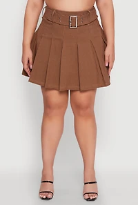 Womens Plus High Waist Mini Pleated Skirt with Belt,