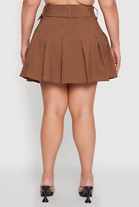 Womens Plus High Waist Mini Pleated Skirt with Belt, 2X
