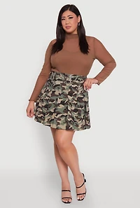 Womens Plus High Waist Mini Pleated Skirt with Belt, Green,