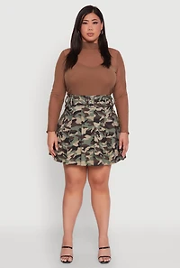 Womens Plus Size High Waist Mini Pleated Skirt with Belt, Green, Size 1X