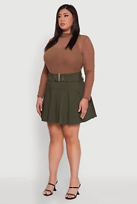 Womens Plus High Waist Mini Pleated Skirt with Belt,