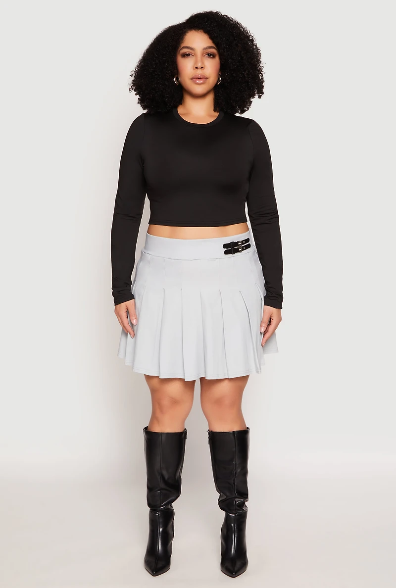 Womens Plus Size High Waisted Pleated Skirt, Grey, Size 2X
