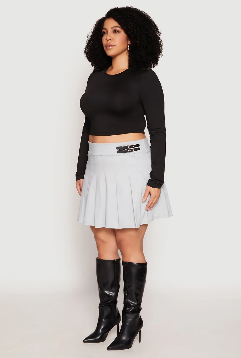 Womens Plus Size High Waisted Pleated Skirt, Grey, Size 2X