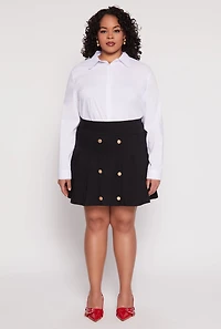 Plus Button Detail Pleated Skirt