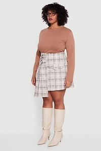 Plus Plaid Double Belted Detail Asymmetrical Skirt