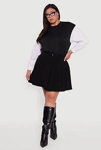 Womens Plus Size Pleated Mini Skirt with Faux Pocket, Black, Size 3X