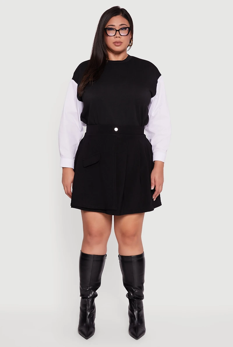 Plus Pleated Mini Skirt with Faux Pocket