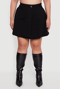 Plus Pleated Mini Skirt with Faux Pocket