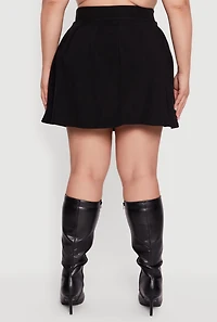 Womens Plus Size Pleated Mini Skirt with Faux Pocket, Black, Size 3X