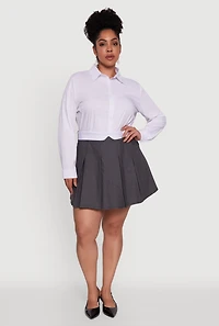 Womens Plus Mini Pleated Skirt with Contrast Waistband,