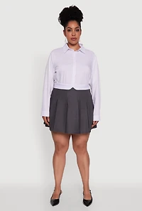 Womens Plus Mini Pleated Skirt with Contrast Waistband,