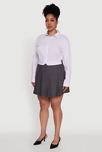 Womens Plus Size Mini Pleated Skirt with Contrast Waistband, Grey, Size 2X