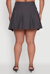 Womens Plus Mini Pleated Skirt with Contrast Waistband,