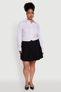 Womens Plus Mini Pleated Skirt with Contrast Waistband,
