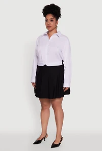 Womens Plus Size Mini Pleated Skirt with Contrast Waistband, Black, Size 2X
