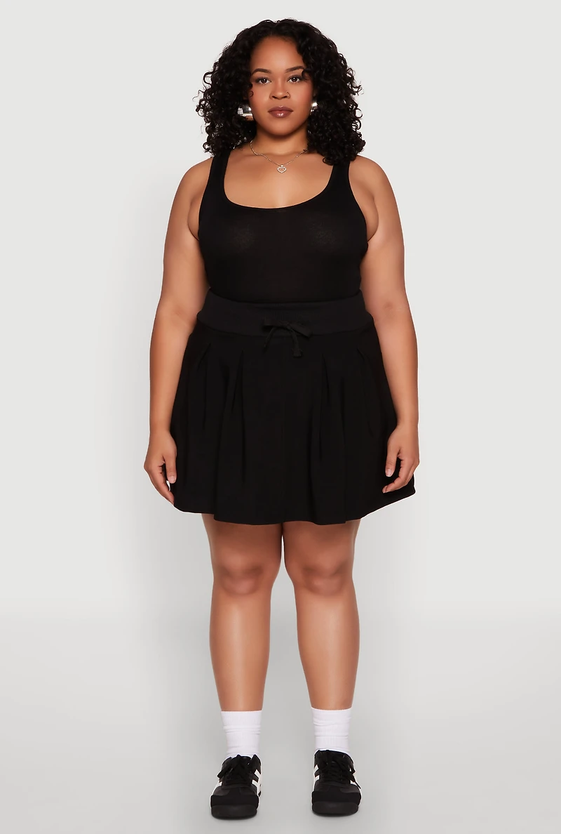 Womens Plus Size Pleated High Waisted Circle Skirt, Black, Size 1X