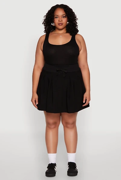 Womens Plus Size Pleated High Waisted Circle Skirt, Black, Size 3X