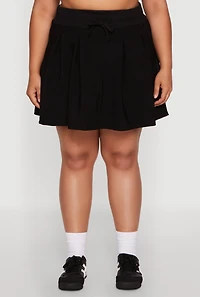 Womens Plus Size Pleated High Waisted Circle Skirt, Black, Size 1X