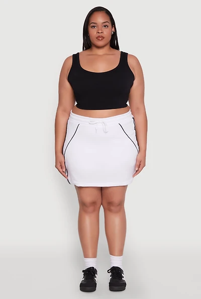 Womens Plus Size Contrast Trim Skort, White, Size 1X