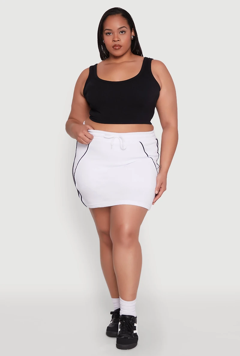 Womens Plus Size Contrast Trim Skort, White, Size 2X