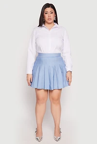 Plus Denim High Waisted Pleated Skirt