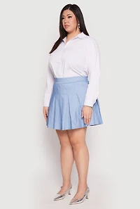 Womens Plus Size Denim High Waisted Pleated Skirt, Blue, Size 3X