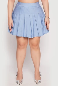 Womens Plus Size Denim High Waisted Pleated Skirt, Blue, Size 3X