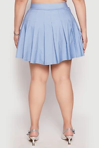 Womens Plus Size Denim High Waisted Pleated Skirt, Blue, Size 3X
