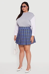 Plus High Waisted Plaid Pleated Mini Skirt