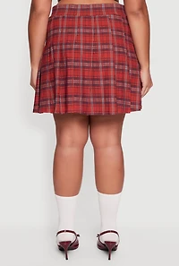Womens Plus Size High Waisted Plaid Pleated Mini Skirt, Burgundy, Size 2X