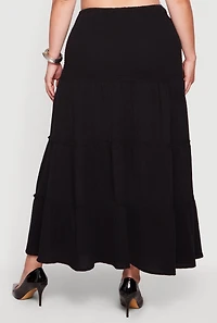 Plus High Waisted Smocked Tiered Skirt with Side Slit